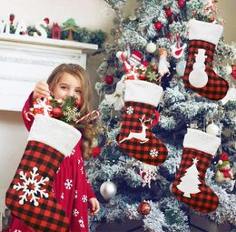 Grande taille grille rouge bas de noël sacs-cadeaux pour enfants ornement d'arbre de noël pendentif de noël chaussettes décoration de fête à la maison FWF97918966525