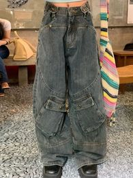 STOIR RETRO PUNK STYLE Large Pocket Touling Jeans Fashion Fashion Pantalon à jambes droites Y2K Pantalon Loose Force pour hommes 240321