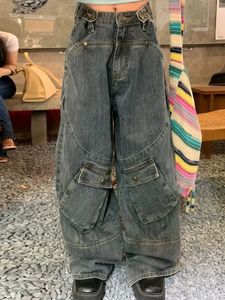 Jean d'outillage de poche Style Punk rétro grande taille, pantalon à jambes droites de rue, mode Y2k, nettoyage ample pour hommes 240227
