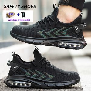 Sécurité de grande taille avec capuchon d'orteil en acier anti-smash hommes chaussures de travail baskets de travail légère perfotion indestructible Black Designer Factory