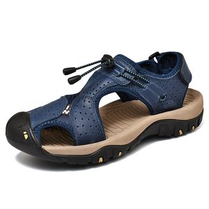 Grande taille sandales hommes 2022 été nouveau respirant orteil sandale loisirs de plein air décontracté plage chaussures tête couche peau de vache vert