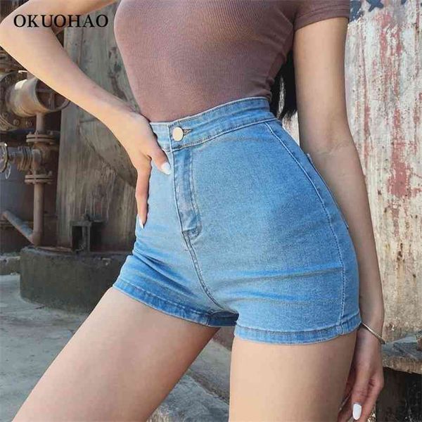 Grande Taille Sexy Denim Shorts Fille Taille Haute Mince Maigre Hanches Stretch Jambe Longueur Jean Serré 210629