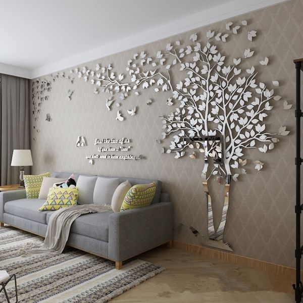 Grande taille autocollant arbre décoratif 3D bricolage Art TV fond affiche décor à la maison salon acrylique stickers muraux 210310