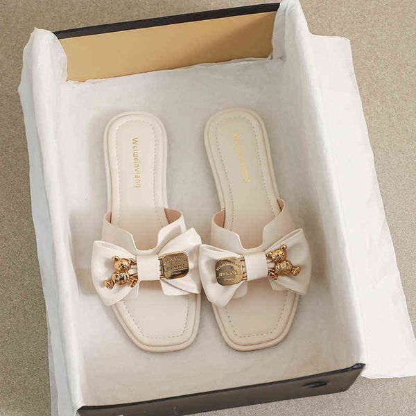 Zapatillas de verano de gran tamaño 2022 Nuevas sandalias Lindo oso Pisos decorativos 3543 J220716