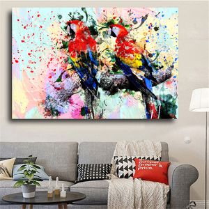 Affiche d'animaux aquarelle de grande taille, peinture sur toile, Art mural abstrait, image de perroquet, impression HD pour décoration de salon et de maison