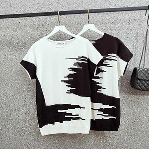 Groot formaat dames kleding zomer zomers korte mouwen t-shirts losse casual patchwork met korte mouwen oversized kint trui pullover 210604