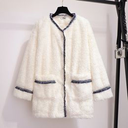 Женский топ большого размера с длинными рукавами, теплый утолщенный свободный крой, модное женское пальто из искусственной шерсти ягненка, увеличенный женский свитер