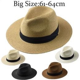Groot formaat xl6164cm Panama hoeden mannen dames strand wijd riem hoed dame zomers zon plus fedora 5557cm 5860 cm 240408