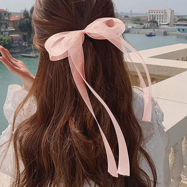 Grands pinces à cheveux Snap Spring Summer Organza Bow Hair Corde New Ins Street Out Hair Scrunchies Popular Ponytail Elastic Rubber Band Accessoires pour fille