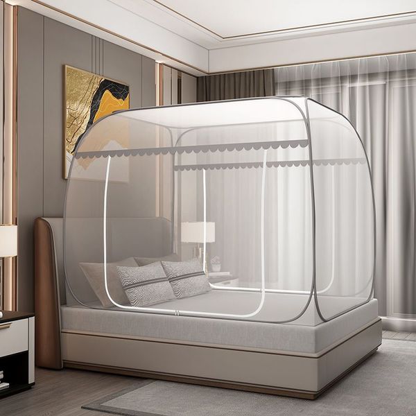 Gran espacio yurt mosquito red gratis instalación de la cama doble de la cama del hogar con cremallera del fondo completo de la cremallera neta plegable al aire libre al aire libre