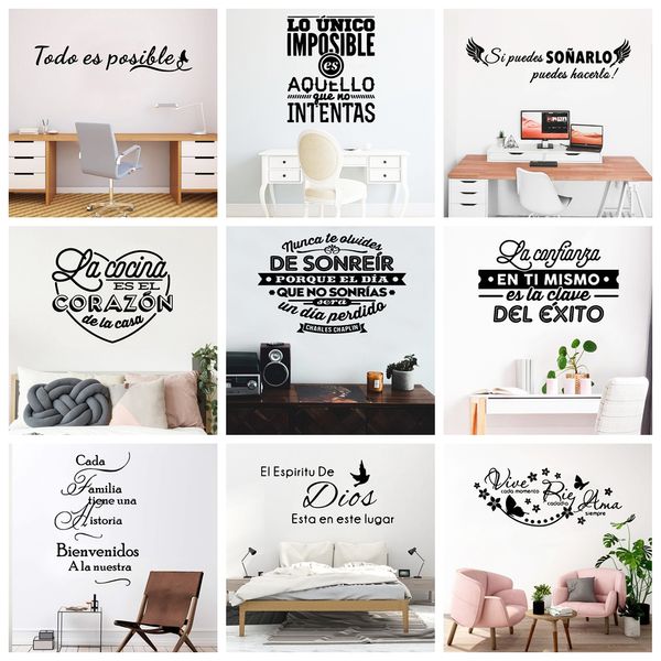 Grandes Citations Espagnoles Phrase Stickers Muraux Papier Peint Pour Bureau Chambre Salon Sticker Sticker Mural Décoration de La Maison Affiche Murale