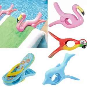 Grote zomerkleding Clip Hook Animal Parrot Dolphin Flamingo Watermeloenvormige strandhanddoek klem om de winddeksels te voorkomen, stoffer clips FY5394 AU18