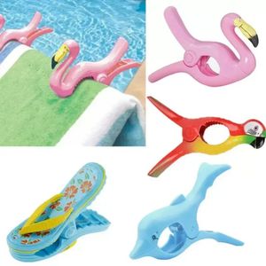 Grands vêtements d'été Clip Crochet Animal Perroquet Dauphin Flamingo Pastèque en forme de serviette de plage Pince pour empêcher le vent Pinces en plastique Pinces à linge FY5394 i0829