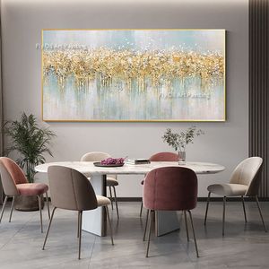 Grote textuur Gold Tree Flowers Oil Painting Art Mural Modern Abstract Canvas Painting Slaapkamer Canvas Home Moderne Wall Art Living Room Decor