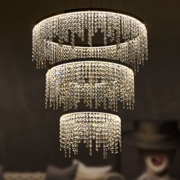 Candelabros modernos grandes de 3 anillos, lámpara colgante de cristal LED, lámpara colgante, lustre de luz de cristal colgante