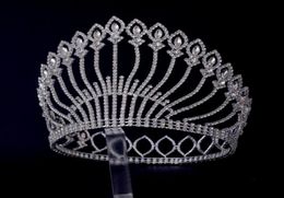 Grote tiara's volledige ronde cirkel voor Miss Beauty Pageant Contest Crown Auatrische Rhinestone Crystal Hair Accessories For Party Shows 1294778