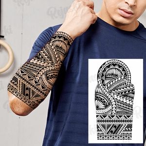 Grand Totem tatouages temporaires pour hommes adultes réaliste Maori épines Tribal faux tatouage autocollants bras corps étanche Tatoos bricolage