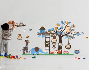 Grand arbre Animal Stickers pour enfants pour enfants Décoration de singe Choux Fox ours Zoo Stickers Cartoon Diy Children Baby Home Decal Mur1328361