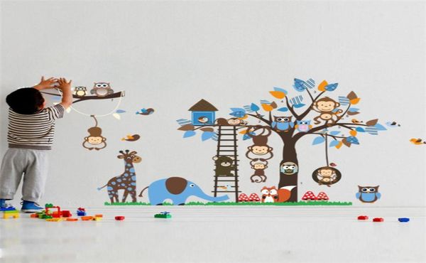 Grand arbre Animal Stickers pour enfants pour enfants Décoration de singe Choux Fox ours Zoo Stickers Cartoon Diy Enfants Baby Home Decal Mur2819126