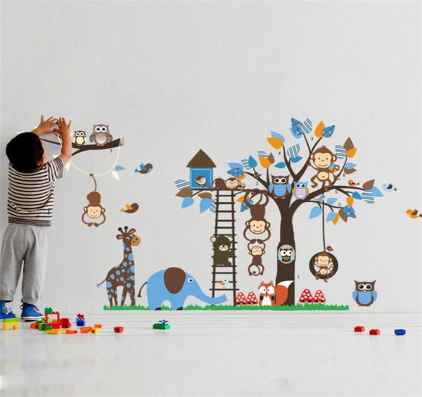 Grand arbre Animal Stickers pour enfants pour enfants Décoration de singe Choux Fox ours Zoo Stickers Cartoon Diy Children Baby Home Decal Mur7686390