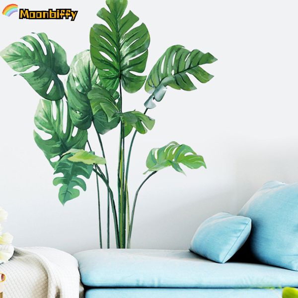 Grandes plantes vertes tropicales feuilles Stickers muraux décor de chambre à la maison autocollant de palmier décoration de chambre PVC peintures murales papier Art décalcomanies décor