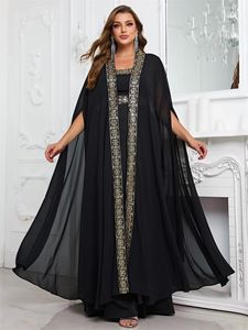 Grande robe de soirée deux pièces, ensemble musulman avec robe longue noire et robe double, robe longue arabe de Dubaï FPS383