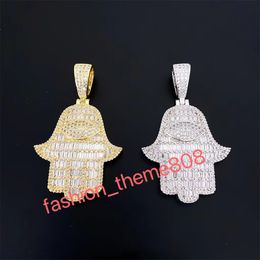 Grands pendentifs VVS Moissanite diamant mauvais œil, vente en gros, plaqué or glacé, argent Sterling 925, pendentif main Hamsa personnalisé, vente en gros