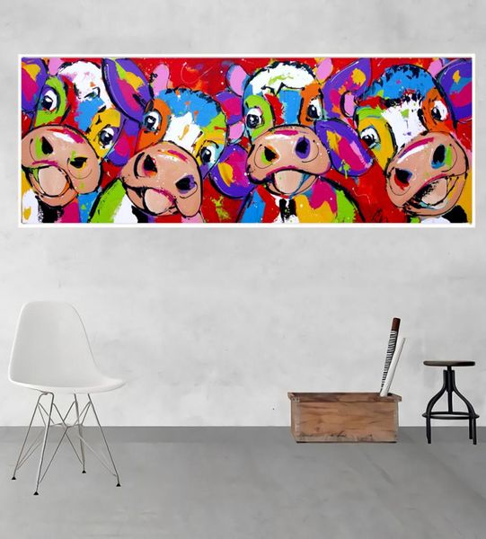 Grand Mur Art Toile Peinture Moderne Abstrait Graffiti Image Coloré Vaches Peinture Affiche pour La Maison Salon Décoration Murale 2231311