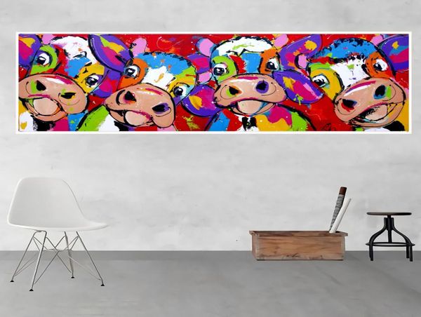 Grand Mur Art Toile Peinture Moderne Abstrait Graffiti Image Coloré Vaches Peinture Affiche pour La Maison Salon Décoration Murale7699709