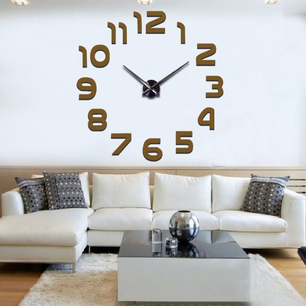 Grande horloge murale 3d miroir autocollant Unique grand numéro montre bricolage décor Art décalque maison décoration moderne