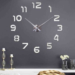 Grote Wall Clock Sticker Acryl Silent Digital Big 3D DIY Wandklok Modern Design voor Woonkamer Home Decor H1230