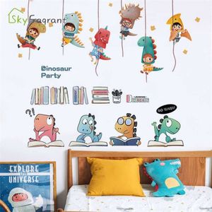 Grands autocollants muraux mignon dinosaure combinaison maison auto-adhésif enfants chambre décoration bébé chambre chevet décor étude autocollant 210929