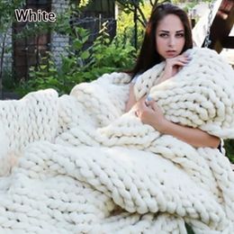 Grande couverture chaude tricotée à la main, 100x120cm, en laine douce, fil épais, pour l'hiver, épais, pour canapé, accessoires de photographie, 240103