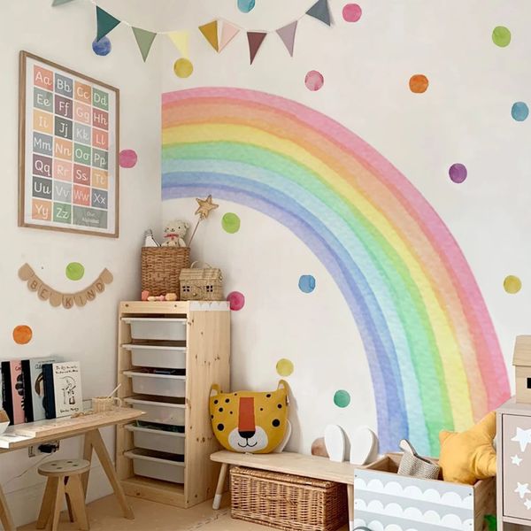 Grands autocollants muraux arc-en-ciel aquarelle pour chambres d'enfants, autocollants muraux géants arc-en-ciel, autocollant mural arc-en-ciel Pastel Boho 240127