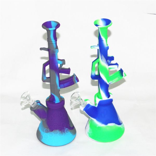 boîte en silicone Ak47 Gun Shape Nectar Kit Concentrate Smoke Water Pipe Avec 14mm bol en verre Dab Straw Oil Rigs