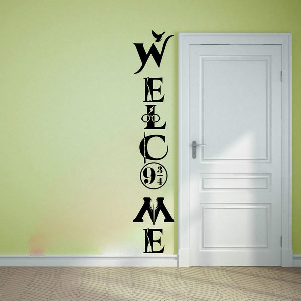 Grand Bienvenue Harr Y Porte Sticker Mural Anime Manga Héros Famille Bonjour Citation Sticker Salon Vinyle Décor À La Maison