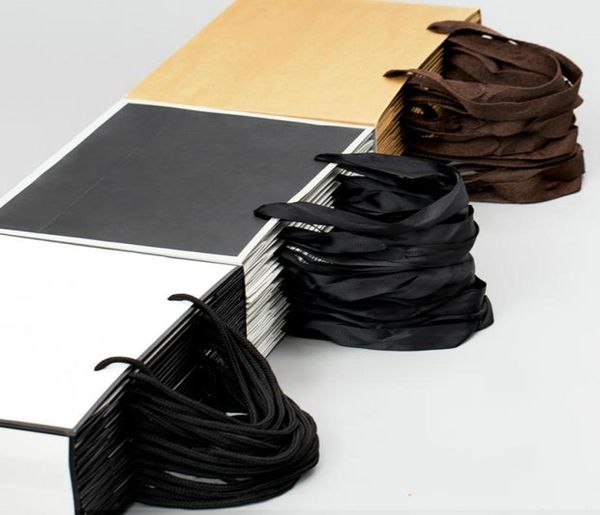 Grand sac d'emballage en papier Kraft blanc, cadeau pour vêtement avec poignées, petit sac de Shopping noir 2355031