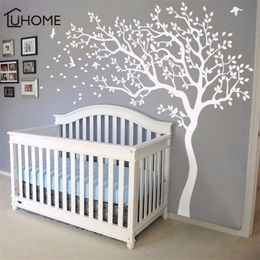 Grand arbre blanc oiseaux Vintage Stickers muraux amovibles pépinière murale Stickers muraux pour enfants salon décoration décor à la maison Y20010175d