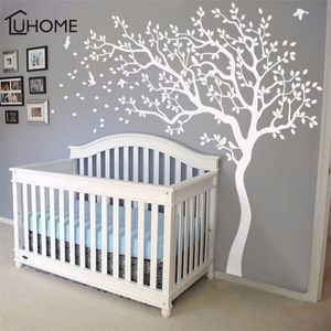 Grand arbre blanc oiseaux Vintage Stickers muraux amovibles pépinière murale Stickers muraux pour enfants salon décoration décor à la maison Y20010240u