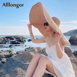 Grand chapeau de paille largeur large femmes chapeaux de plage grandes dames d'été protection uv pliable couchère de nuance de soleil sunhat 70cm de diamètre 240410