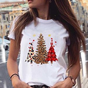 Grand T-shirt Femme Fête du Nouvel An Femme Blanc Noël Femme Imprimé Fête de Noël T-shirt à Manches Courtes Femme