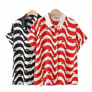 Grote Dames 2022 Zomer Nieuwe Fi Plus Size Shirt Kitty Print Korte Mouw Blouse 3XL 4XL 5XL 6xl A6yZ #