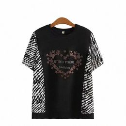 Grote Dames Zomer 2022 Nieuwe Fi Casual Diamd Bezaaid Korte Mouw Plus Size T-shirt 3XL 4XL 5XL 6xl I0Lg #