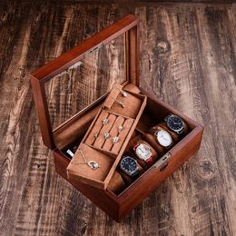 Grote houten sieraden geschenkdoos Fluwelen interieur Ketting Ring Oorbel Horloge Armband Organisator Sieradenopslag Vitrine Kist 240122