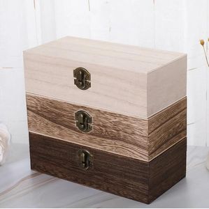 Grande boîte de rangement en bois bûche couleur pin sylvestre rectangulaire rabat boîte-cadeau en bois massif artisanat fait à la main étui à bijoux 20x10x6cm