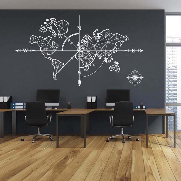 Grand monde carte boussole autocollant mural voyage aventure Exploration Global Earth vinyle autocollant mural bureau salle de classe chambre d'enfants