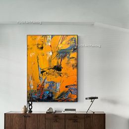Pintura al óleo abstracta amarilla grande en lienzo pintura de color naranja pintada a mano Pintura de lona contemporánea Arte de pared abstracto moderno para sala de estar Decoración del hogar