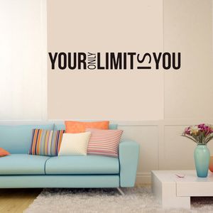 Grote Your Only Limit is You Muursticker Office Gym Inspirational Motivational Quote Wall Decal Workout Exercise Vinyl