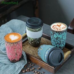 Keramische koffiemok met grote capaciteit en siliconen deksel Europese stijl Isolatie Cover Cup Tea Latte Handy Water 240102
