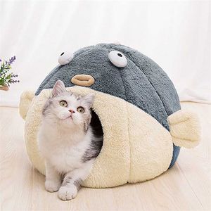 Poisson à grande bouche Pet Dog Cat Lit Intérieur Kitty House Doux Long Lit en peluche pour petits chiens Pliable Chat Produits pour animaux de compagnie Cama Gato 2101006